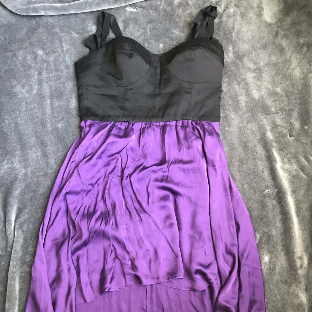 SOLD Bebe high low black & purple mulberry silk L